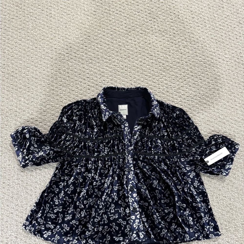 Maeve Navy Blouse with White Pattern